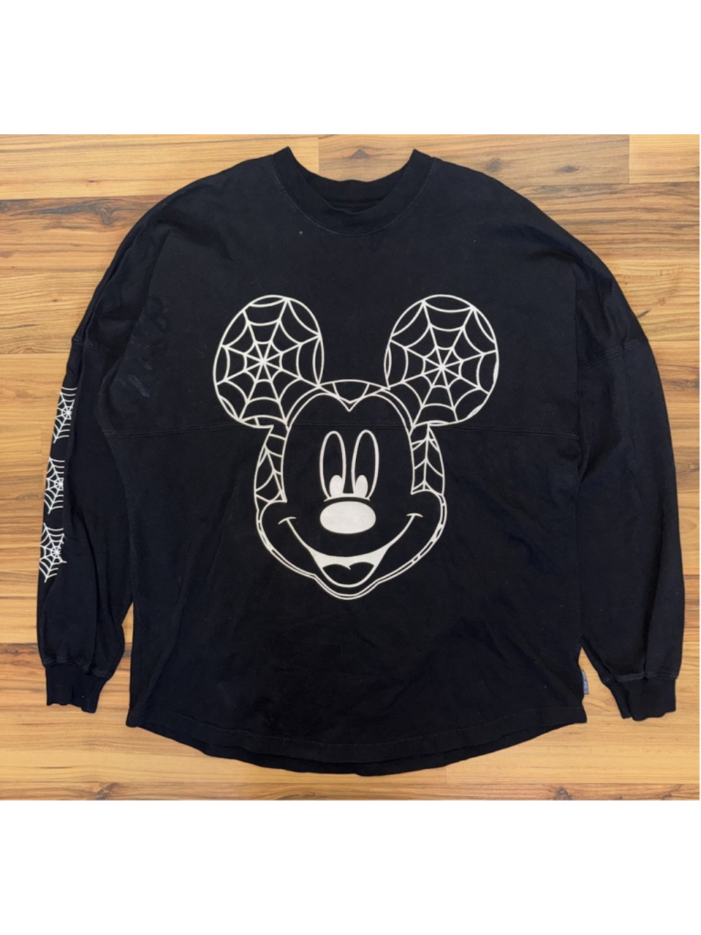 Disney Mickey Mouse BOO Spirit Jersey Halloween Glow in Dark Spiderweb Goth L